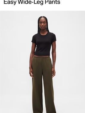 GAP Olive Green Elastic-Waist Wide-Leg Pants